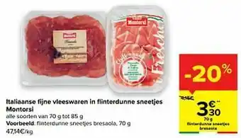 Carrefour Montorsi flinterdunne sneetjes bresaola aanbieding
