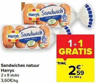 Carrefour Sandwiches natuur harrys aanbieding