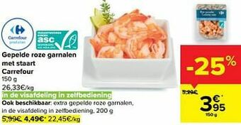Carrefour Gepelde roze garnalen met staart carrefour aanbieding