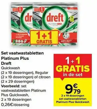 Carrefour Set vaatwastabletten platinum plus quickwash aanbieding