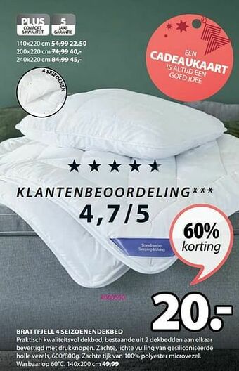 Jysk Brattfjell 4 seizoenendekbed aanbieding