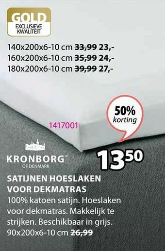 Jysk Satijnen hoeslaken voor dekmatras aanbieding