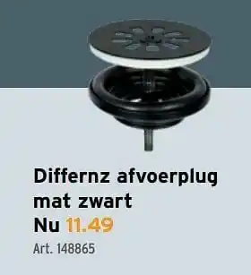 Differnz afvoerplug mat zwart