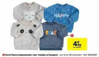 Carrefour Coral fleece babysweater voor meisjes of jongens aanbieding