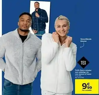 Carrefour Fluffy fleece sweater met volledige rits voor dames of heren aanbieding