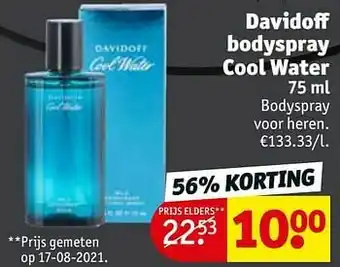 Kruidvat Davidoff bodyspray cool water bodyspray voor heren aanbieding