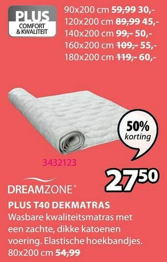 Jysk Plus t40 dekmatras aanbieding