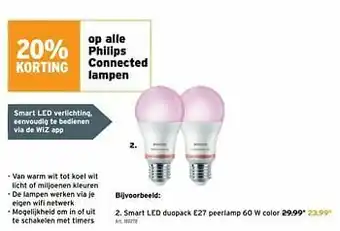 GAMMA Smart led duopack e27 peerlamp 60 w color aanbieding