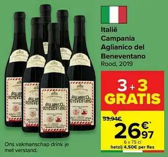 Carrefour Italië campania aglianico del beneventano rood, 2019 aanbieding