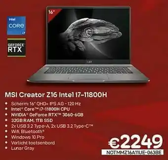 CompuDeals Msi creator z16 intel i7-11800h aanbieding