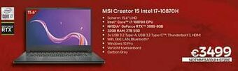 CompuDeals Msi creator 15 intel i7-10870h aanbieding