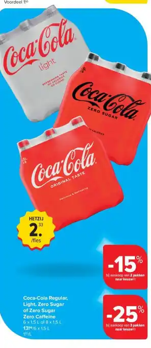 Carrefour Market Coca-cola regular, light, zero sugar of zero sugar zero caffeine aanbieding