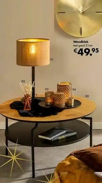 Multi bazar Wandklok mat goud aanbieding