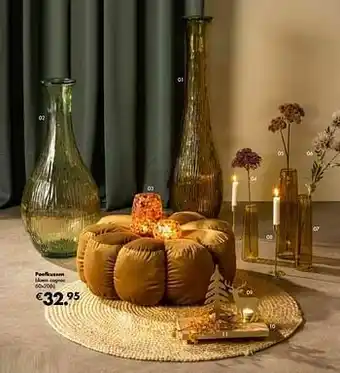 Multi bazar Poefkussen bloem cognac aanbieding