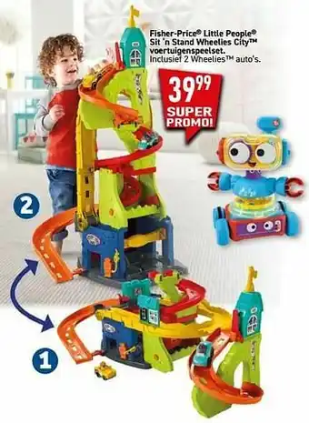 Fisher-price little people sit ‘n stand wheelies city™ voertuigenspeelset