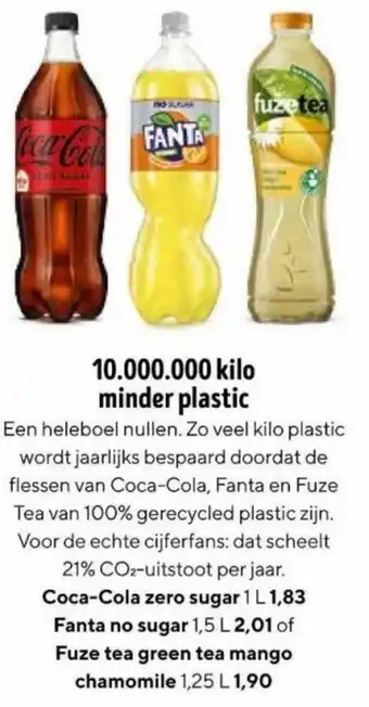 Jumbo Coca-Cola zero sugar 1L, Fanta no sugar, Fuze tea green tea mango chamomile aanbieding