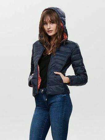 Berca Shoes Only Mantel Capuchon Gewatteerde Jas Blauw - Blauw aanbieding