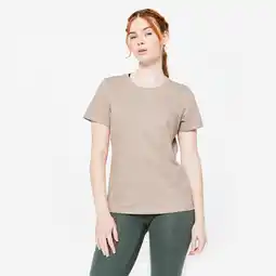 Decathlon Katoenen dames T-shirt ronde hals beige aanbieding