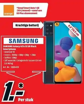 MediaMarkt Samsung galaxy a21s 32 gb black smartphone aanbieding
