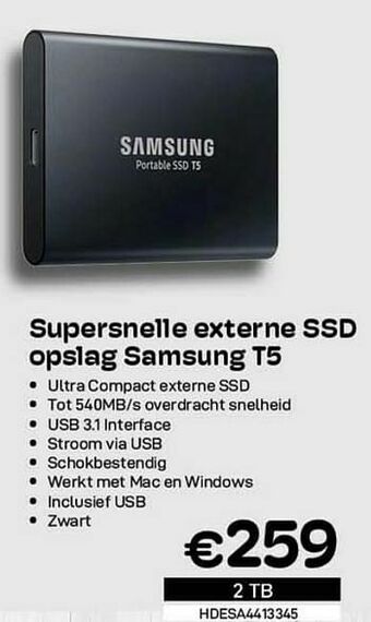 CompuDeals Supersnelle externe ssd opslag samsung t5 aanbieding