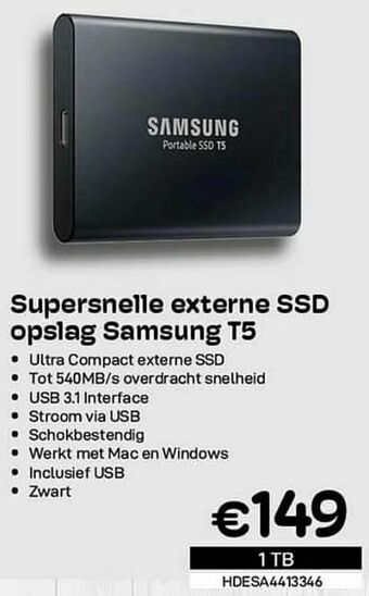 CompuDeals Supersnelle externe ssd opslag samsung t5 aanbieding