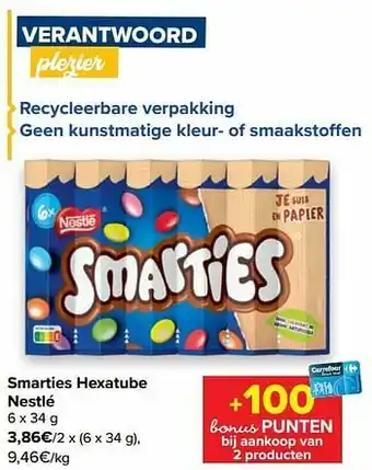 Carrefour Market Smarties hexatube nestlé aanbieding