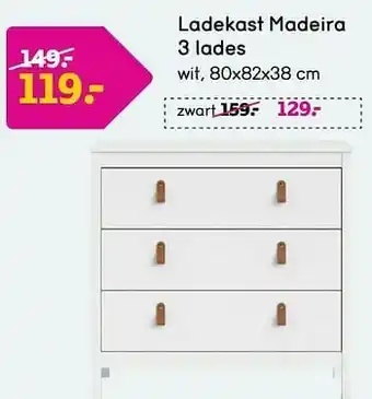 Leen Bakker Ladekast madeira 3 lades aanbieding