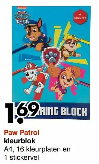Wibra Paw patrol kleurblok aanbieding
