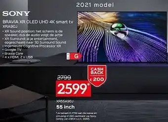 Selexion Sony bravia xr oled uhd 4k smart tv xr55a90j aanbieding