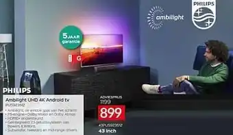 Selexion Philips ambilight uhd 4k android tv 43pus923512 aanbieding