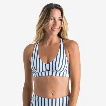 Decathlon Surfbikinitop voor dames AGATHA MARIN verstelbaar WIT/GRIJS aanbieding