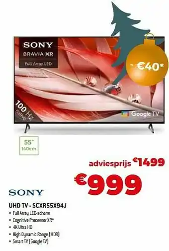 Exellent Sony uhd tv - scxr55x94j aanbieding