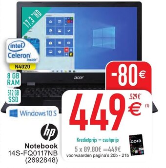 Cora Hp Notebook 14S-FQ0117NB aanbieding