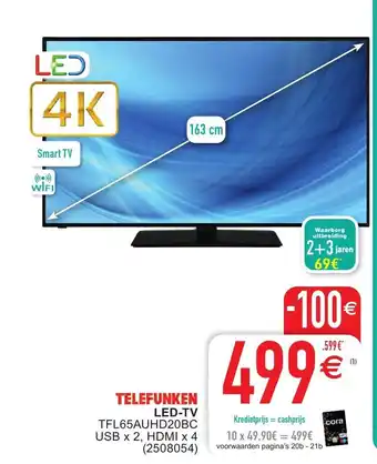 Cora Telefunken Led-TV TFL65AUHD20BC aanbieding