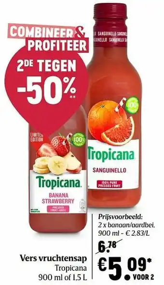 Delhaize Vers vruchtensap tropicana banaan-aardbei aanbieding