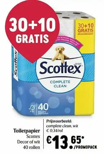 Delhaize Toiletpapier scottex complete clean wit aanbieding