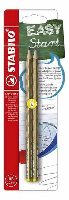 Dreamland STABILO houten grafietpotlood EASYgraph S voor linkshandigen Metallic goud - 2 stuks aanbieding