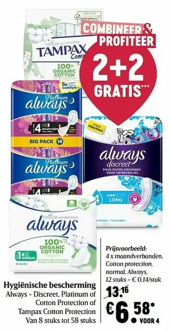 Delhaize Maandverbanden cotton protection normal always aanbieding