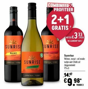 Delhaize Sunrise witte rosé- of rode wijn uit chili of argentinië aanbieding