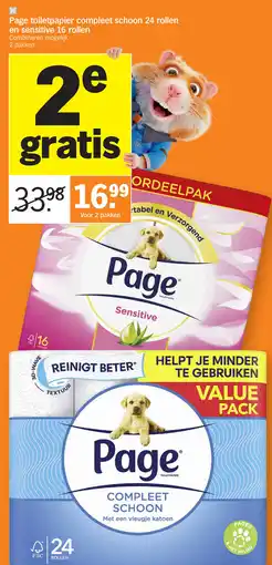 Albert Heijn Page toiletpapier compleet schoon 24 rollen en sensitive 16 rollen aanbieding