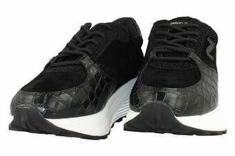 Berca Shoes Nathan Sport Veterschoen Dames Chunky Trend Dierenprint Volledig Leder - Zwart aanbieding
