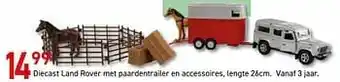 Diecast land rover met paardentrailer en accessoires