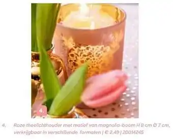 AVA Roze theelichthouder met motief van magnolia-boom aanbieding