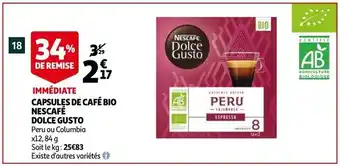 Auchan Capsules De Cafe bio Nescafe Dolce Gusto aanbieding