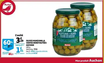 Olives Manzanilla Vertes Denoyautees Auchan 450g