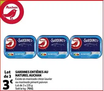 Auchan Sardines Entieres AU Naturel aanbieding