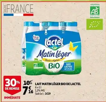 Auchan Lait Matin Leger Bio De Lactel aanbieding
