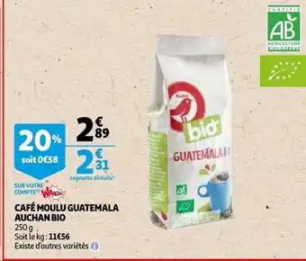 Auchan Cafe Moulu Guatemala Auchan Bio 250g aanbieding