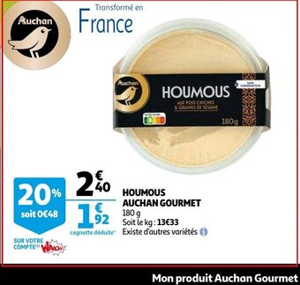Auchan Houmous Auchan Gourmet 180g aanbieding
