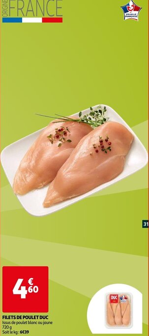 Auchan Filets de Poulet Duc 720g aanbieding
